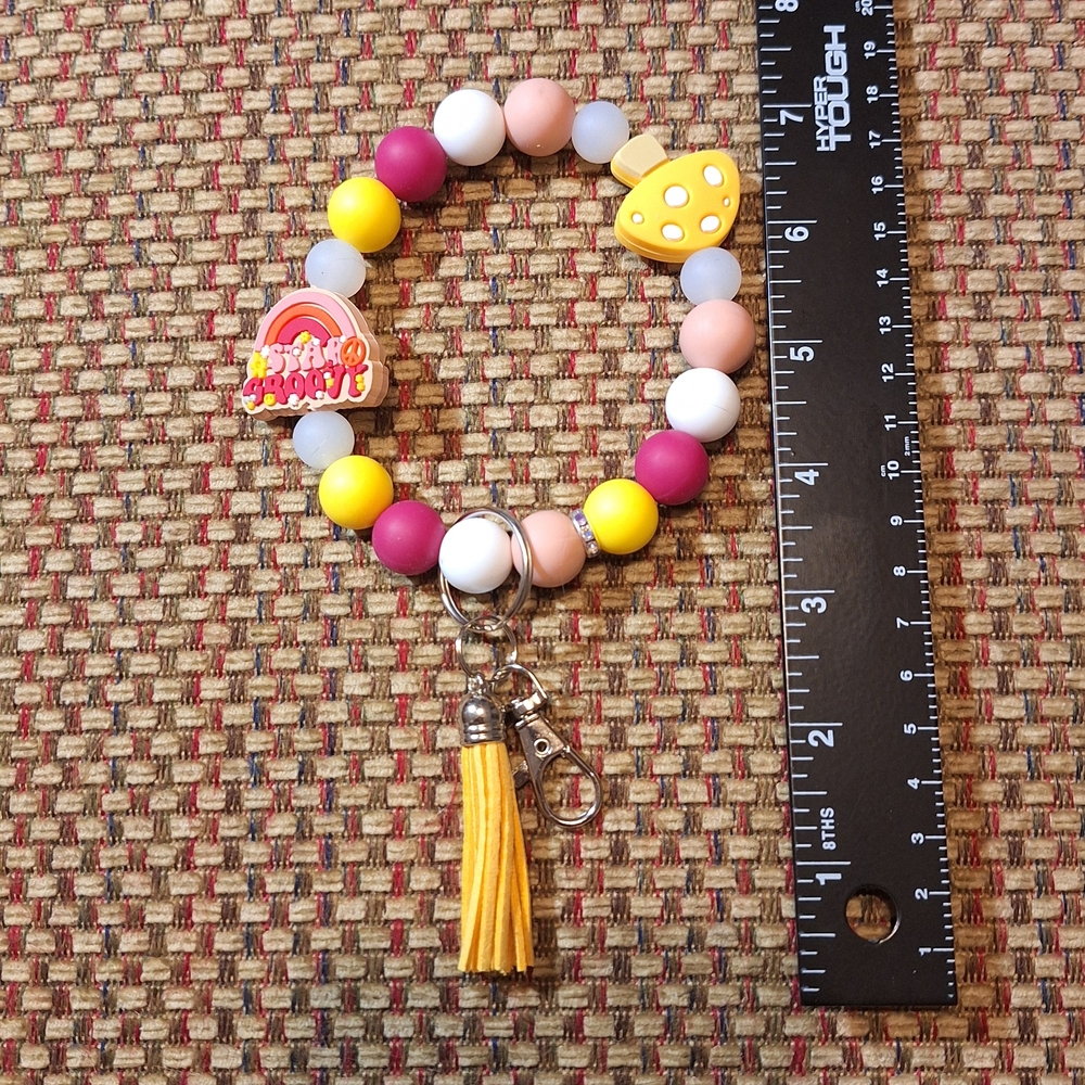 Handcrafted Homemade Artisan Silicone Bead Charm Keychain Bracelet Wristlet
